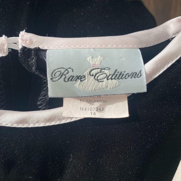 Rare Editions Coquette Whimsygoth Black Pink Drop Waist Mini Bow Velvet Dress S - Picture 7 of 8